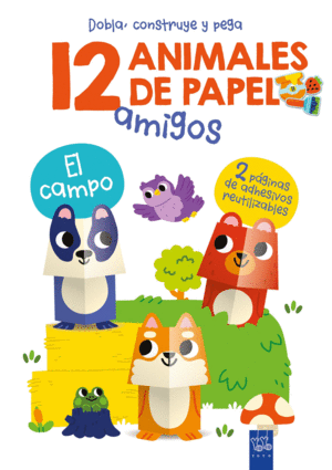 EL CAMPO  12 ANIMALES DE PAPEL+PEGATINAS