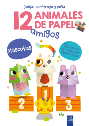 MASCOTAS   12 ANIMALES DE PAPEL+PEGATINAS