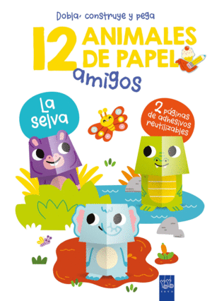 LA SELVA  12 ANIMALES DE PAPEL+PEGATINAS