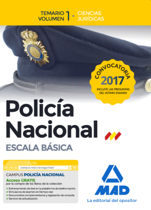 POLICIA NACIONAL 1 TEMARIO 2017 CIENCIAS JURIDICAS ESCALA BASICA