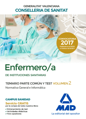 ENFERMERO/A TEMARIO 2 Y TEST PARTE COMUN GENERALITAT